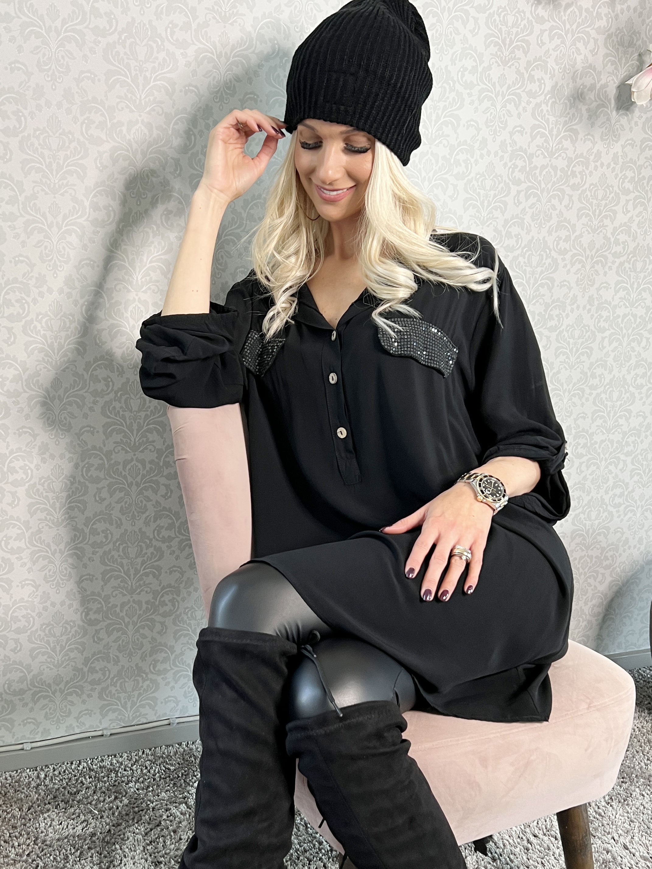 Marcelina - Fin skjorte med pailletlommer